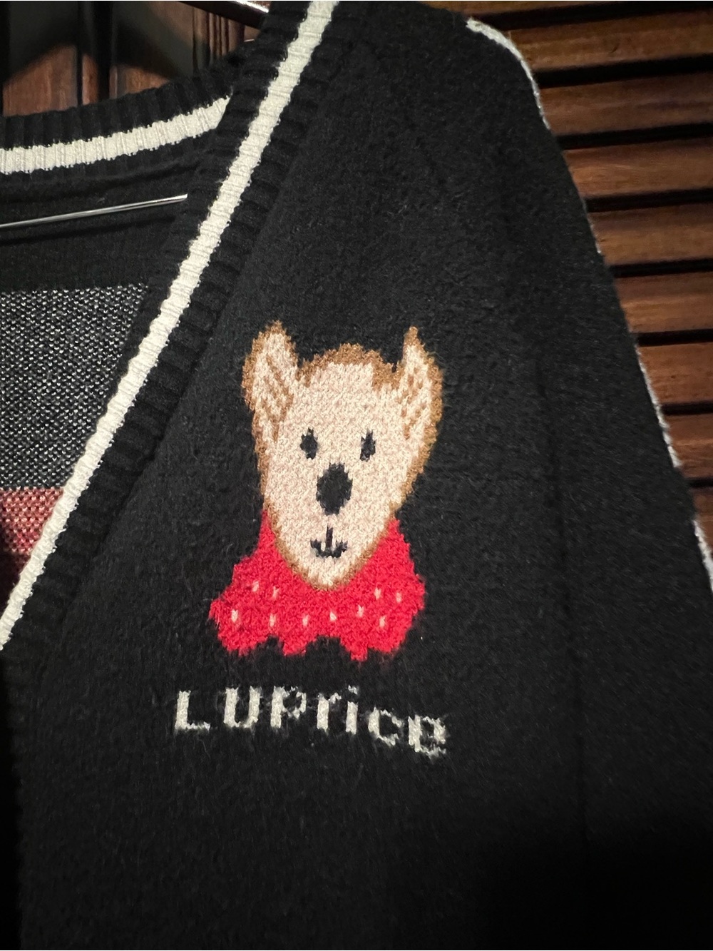 Luprice Teddy Bear Varsity Knit Cardigan Black White Button Front No Tags Small - Picture 3 of 13